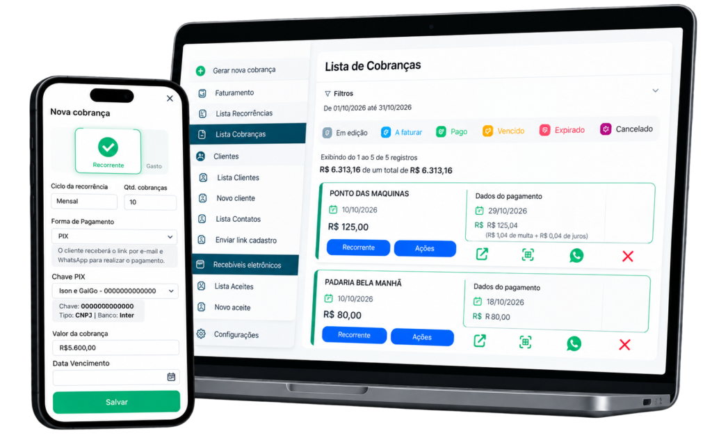 Interface do Fature GV, sistema de cobranças recorrentes para empresas